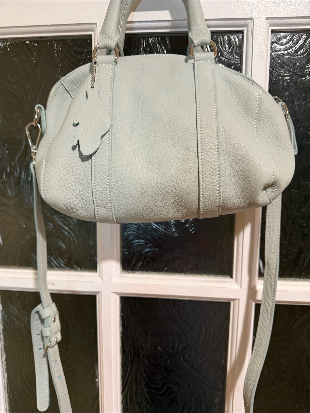 Roots Mint Green Leather Shoulder Bag with Crossbody Strap